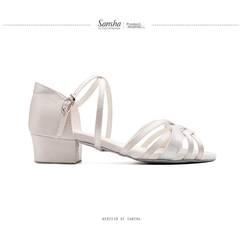 Sansha Children's Professional Latin Dance Shoes for Girls, Soft Sole Low Heel Dance Shoes for Beginners, White, Size 30 4
