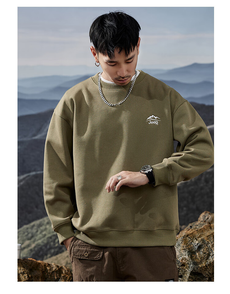 JEEP Spring And Autumn Round Neck Sweatshirt for Men, Loose Casual Sports High-End T-Shirt Top Outerwear 14