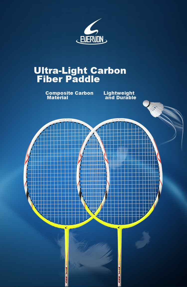 EVERVON Badminton Racket, Single Racket, Carbon Fiber Mid-Shaft, Durable, for Sports, Adults, Children, Students, Competition And Training, EYTL-613 Cool Black (JINGDONG Warehouse Delivery) 2