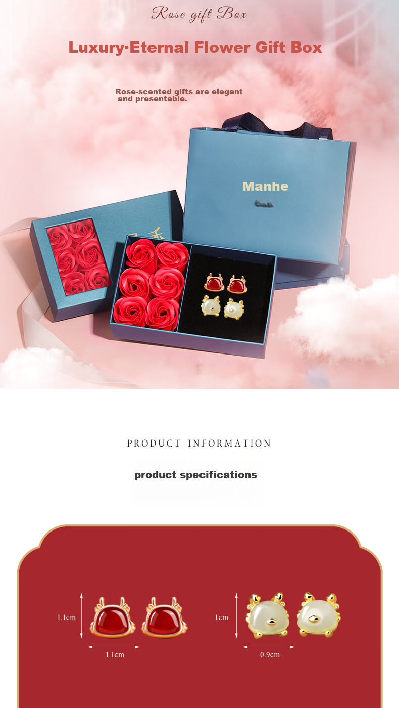MANHE S925 Silver And Hetian Jade Earrings for Women, Zodiac Year Dragon Year Birthday Gift for Wife Or Girlfriend 8