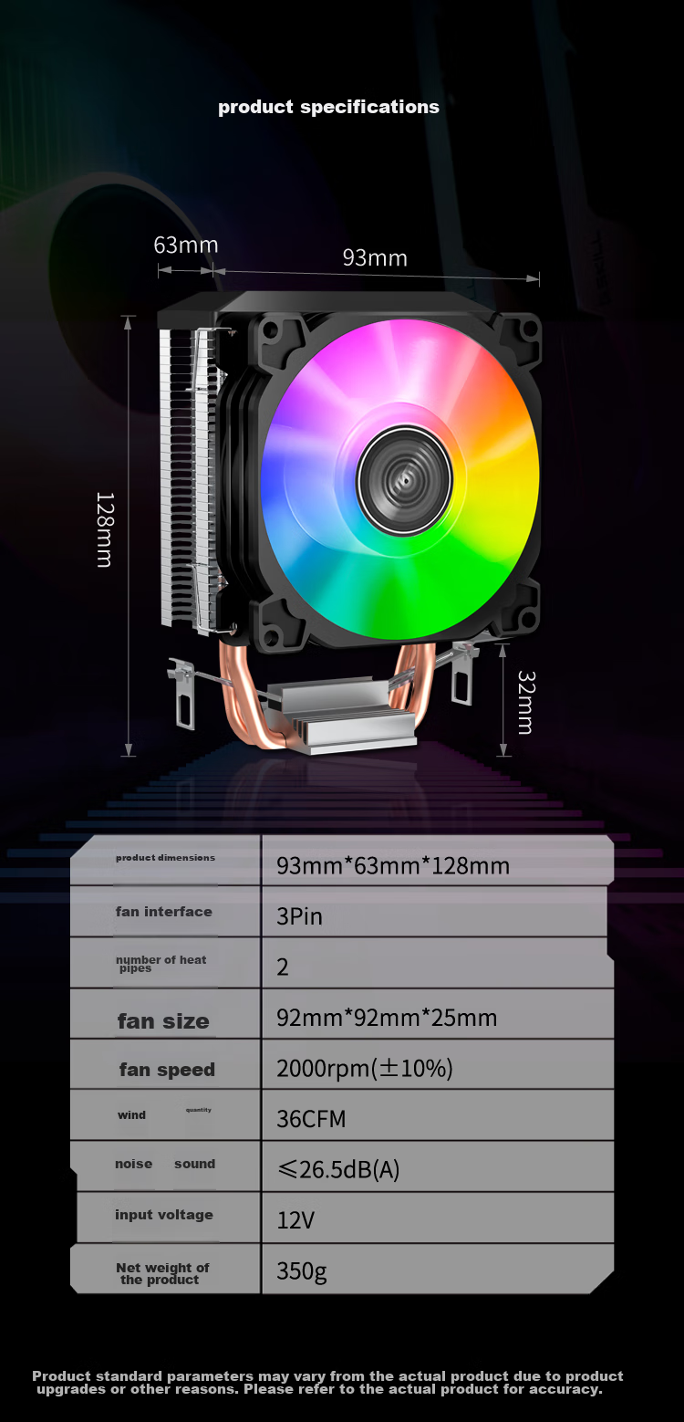 JONSBO CR-1200E Tower CPU Cooler (RGB Lighting Effects, 2 Heat Pipes, 9cm Fan, Multi-Platform Support, Thermal Paste Included) 12