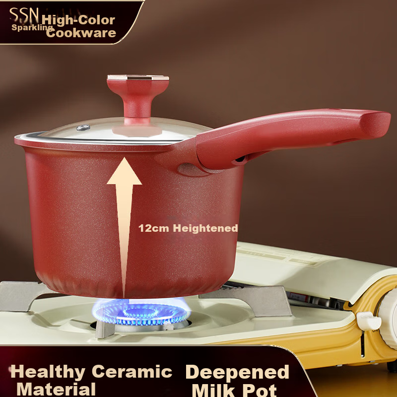 SSN Ceramic Milk Pot, 18cm Non-Stick Pot, Baby Food Cooker, Deep Milk Pot for Heating Milk, Specialized Pot for Boiling Milk, Suitable for Home Use