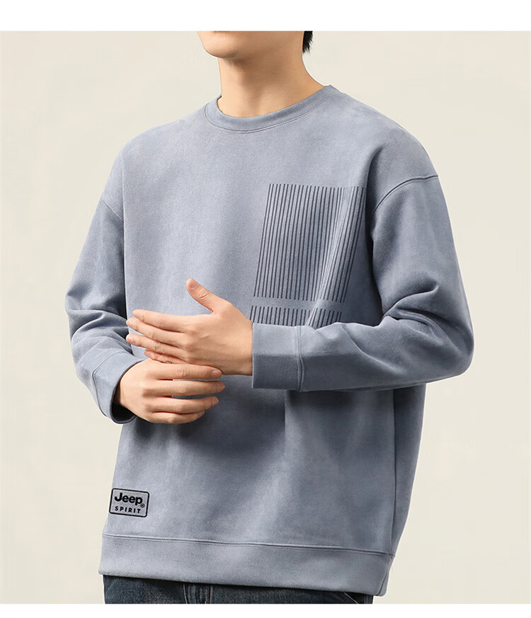 JEEP SPIRIT Men's Sweatshirt, Autumn And Winter Suede Long-Sleeve T-Shirt, Casual Loose Trendy Top for Me 20