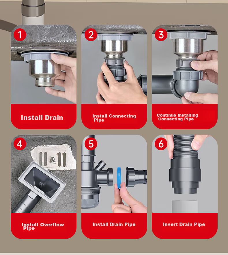 DU PONT Kitchen Sink Drain Pipe Fittings, Sink Drain Assembly, Double Sink Drainage System, Pipe Set for Washing Dishes And Vegetables, PJ022 22