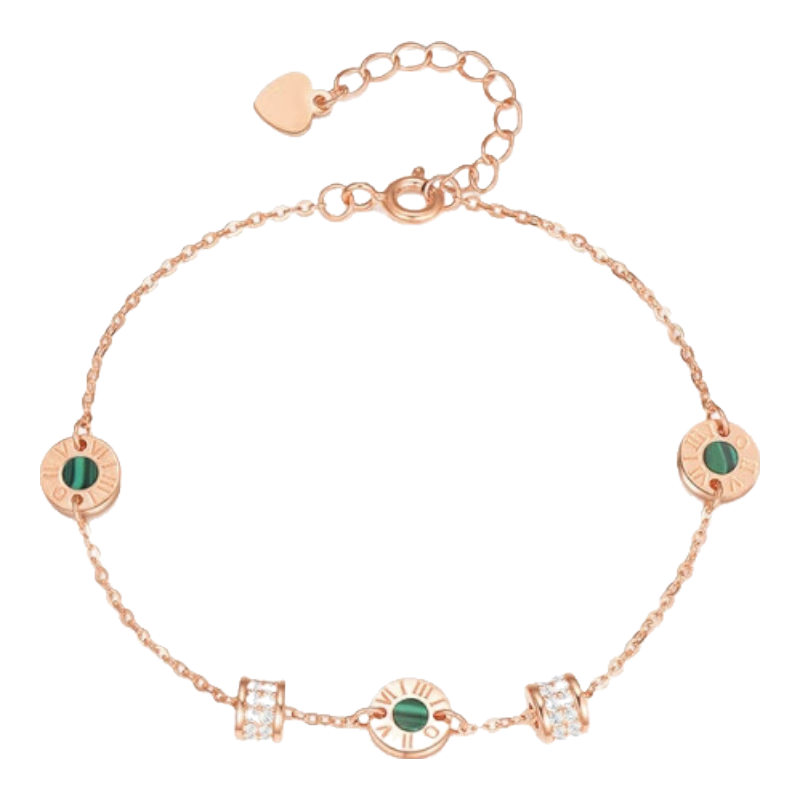 CHOW TAI SENG Small Waist Bracelet for Women, Rose Gold Light Luxury Niche Malachite Silver Bracelet, Birthday Gift for Girlfriend