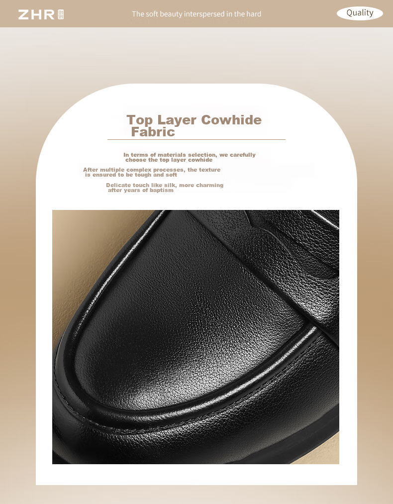 ZHR Top-Grain Leather Loafers for Women with Chunky Heel, Slip-On Soft-Soled Work Shoes for Women KM03 Black Size 37 3