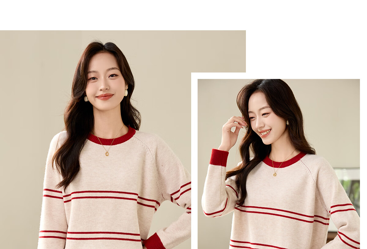 PinCai Women's Classic Striped Colorblock Sweater Early Spring Crew Neck Knitwear P144Z9024 22