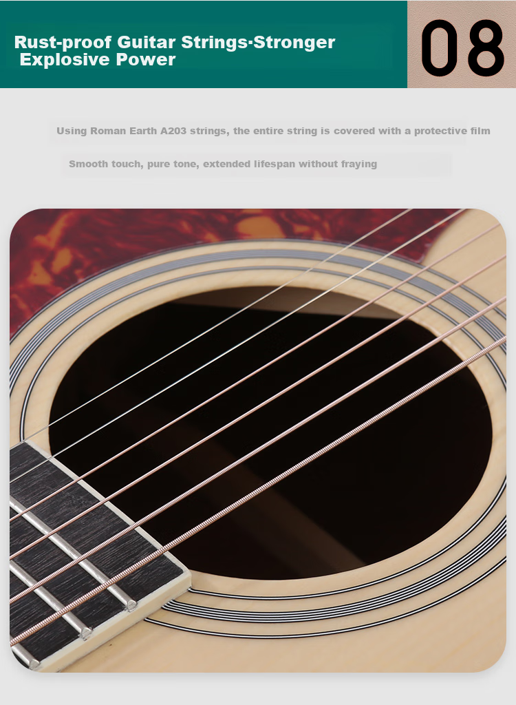 MOSEN MS-50JF Spruce Top Acoustic Guitar, Professional Grade Model, Matte Finish, 40 Inches, Natural Wood Color 4