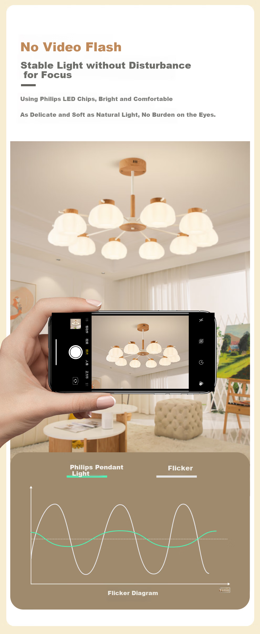 NVC NVC Simple Wood French Puff Lampshade Living Room Smart Comfortable Light 100W Pendant Light WHDD100F/G-05 11