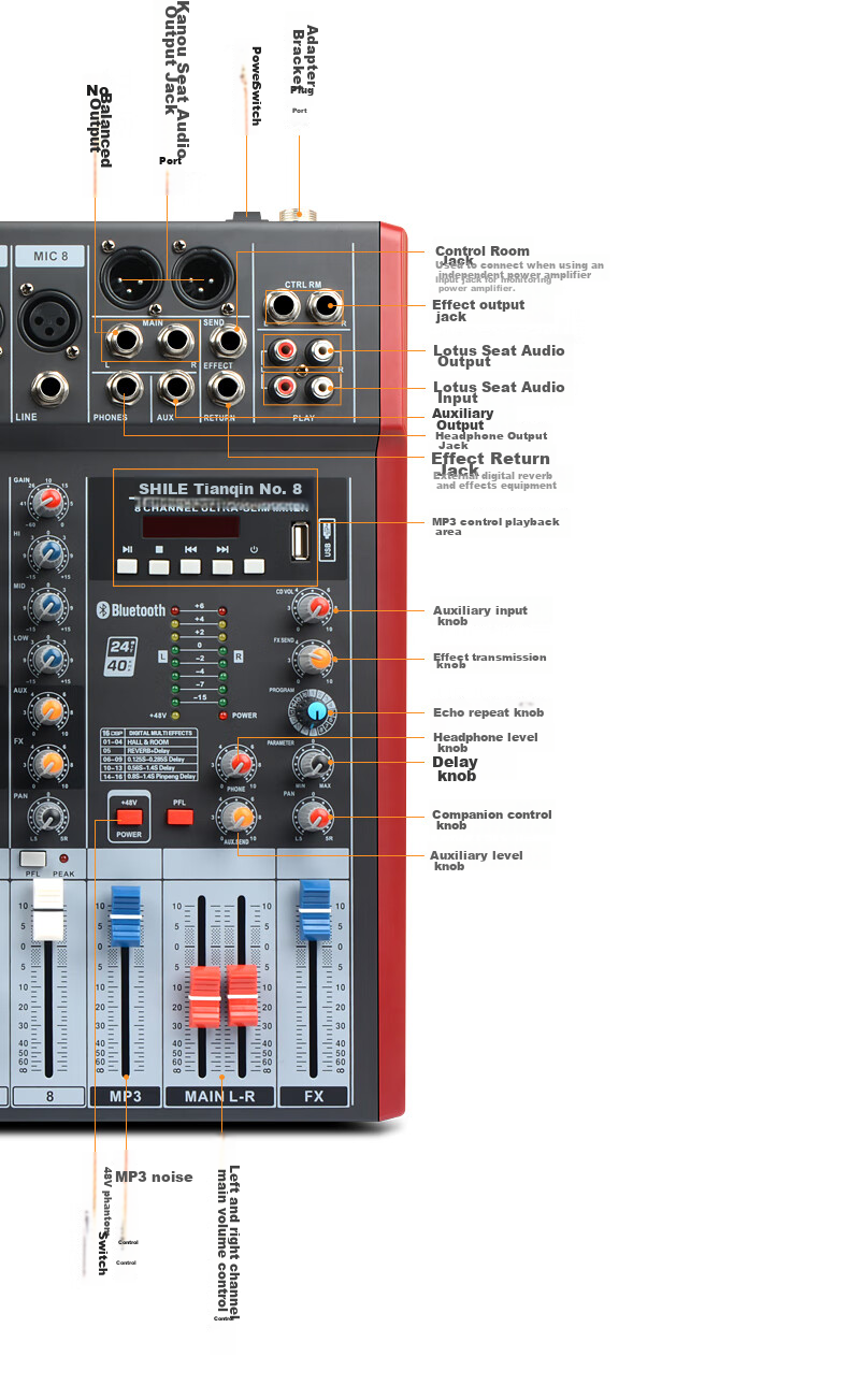 SHILE Tianqin No. 8 Professional 8-Channel Mixer with DSP Effects, for Stage Performances, Weddings, Events, Conference Rooms, And Remote Video Effects, Front-End Reverb Processor 10