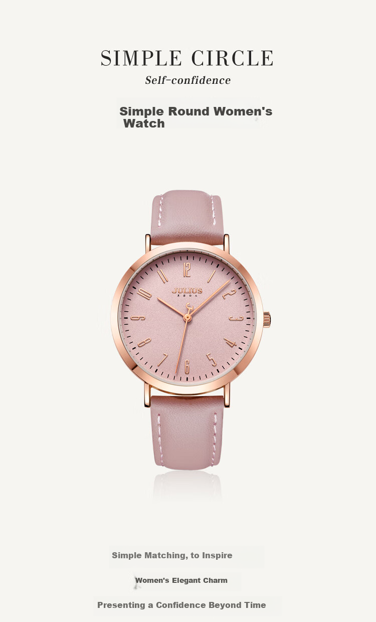 Julius Women's Watch, Fashionable Korean Style, Casual Large Dial Quartz Waterproof Ladies Watch for Students And Women, Pink JA-1017D 2