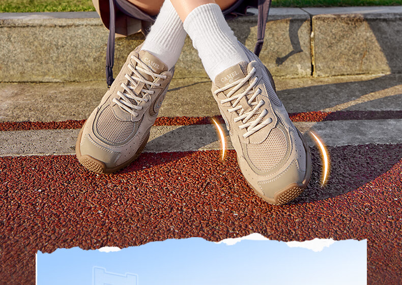 CAMEL Crescent Training Shoes for Women, Versatile Sports Sneakers, Mesh Upper, Retro Casual Shoes, L25S577059, Coffee/pink, Size 35 28