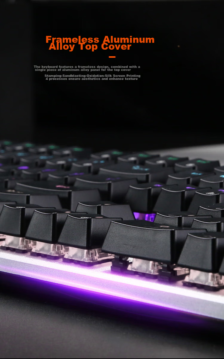 DAREU EK815 Mechanical Alloy Edition Keyboard, Wired Keyboard, Gaming Keyboard, 108 Keys Mixed Backlight, Multi-Key Anti-Ghosting, PUBG Keyboard, Black And Silver Black Switches 4