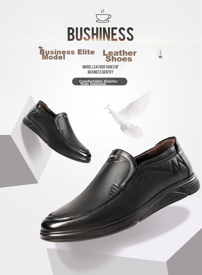 LAORENTOU Leather Shoes for Men, Business Casual Shoes, Top-Grain Cowhide Slip-On Loafers, Durable Men's Footwear LA12062 Black Size 40 1