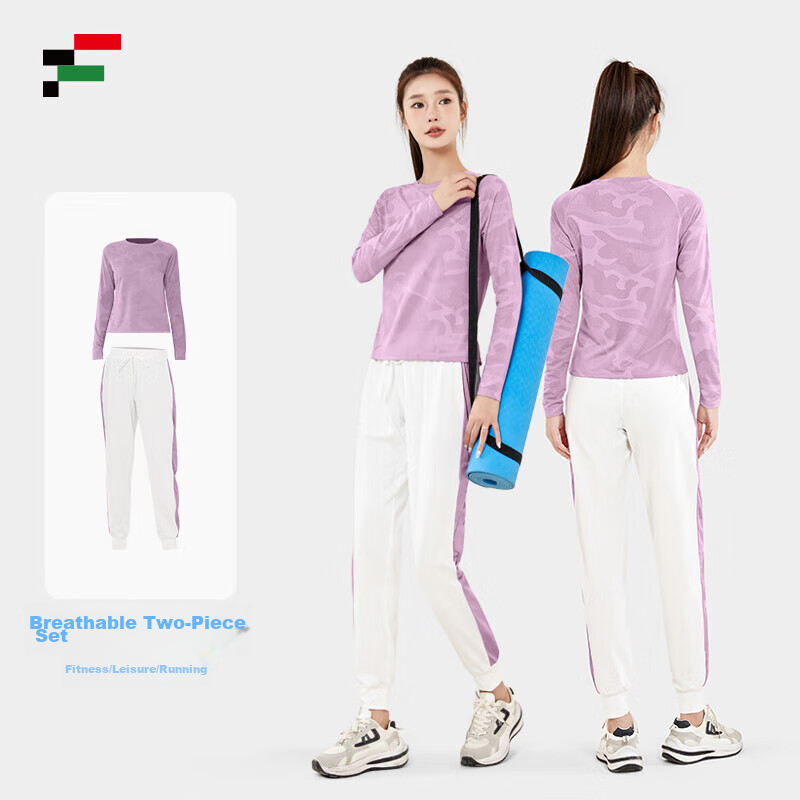 FANDIMU Women's Sports Set Breathable Yoga Fitness Wear Track Training Casual Running Long Sleeve Badminton Outfit Purple S