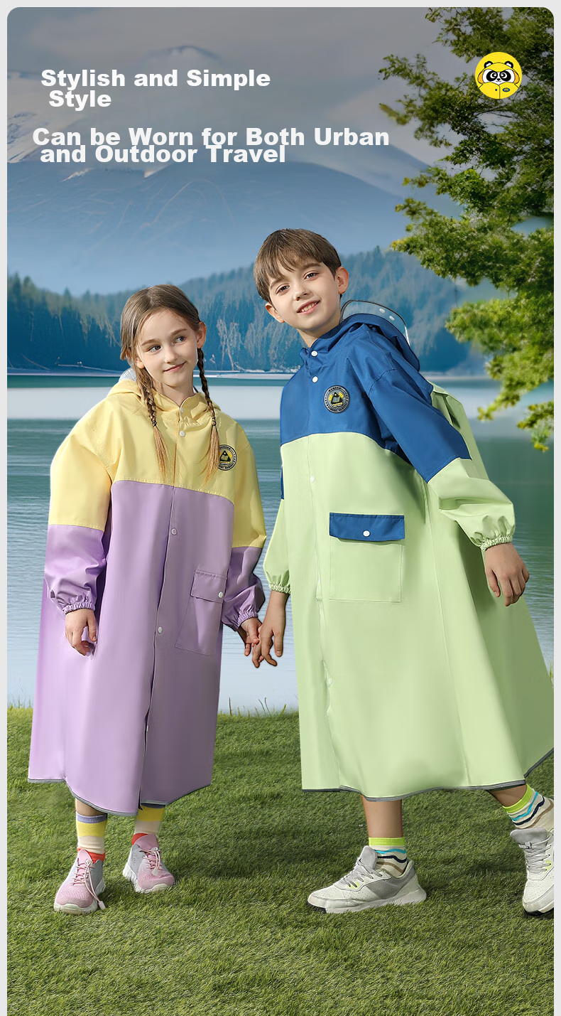 Moremerry Children's Raincoat for Boys And Girls with Backpack Space, Waterproof And Breathable, Stylish Rain Poncho for School, Apple Green, 2XL 15