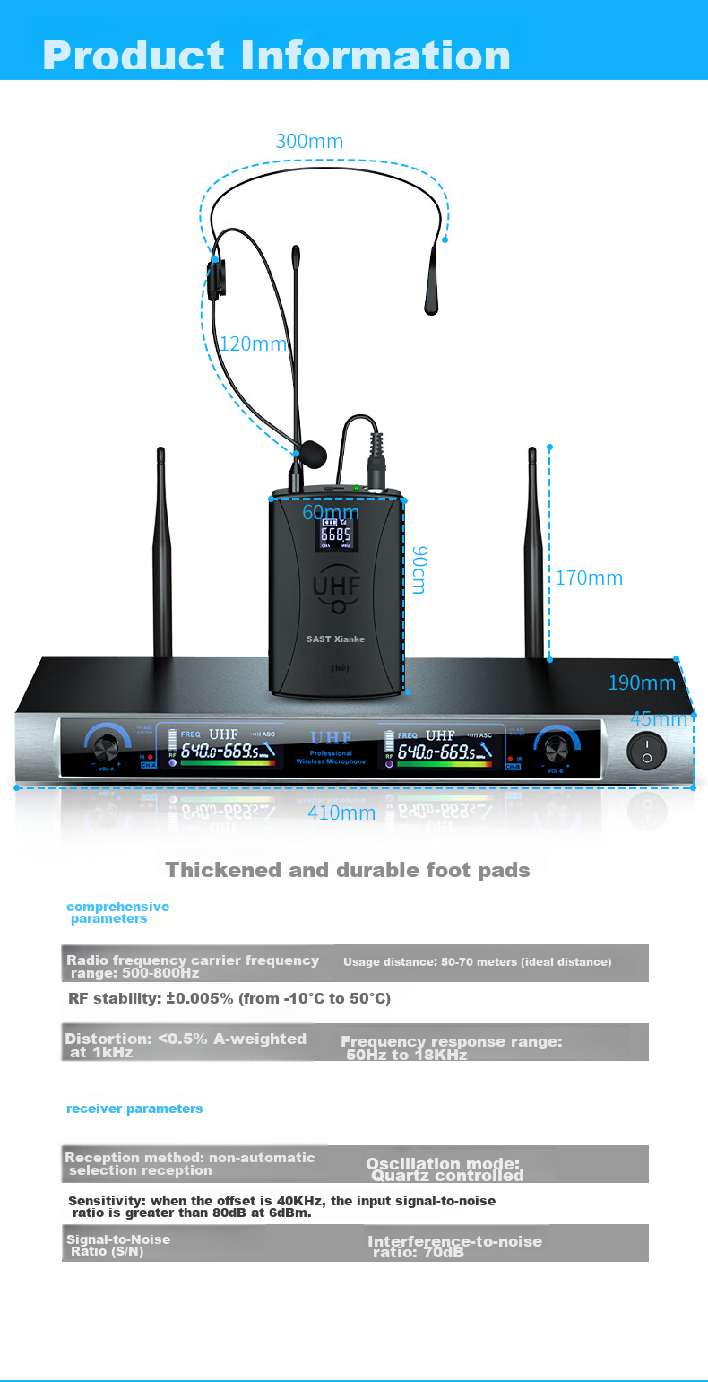 SAST OK-12 Professional Wireless Microphone System, Dual-Channel Microphone for Home Karaoke, Stage Performance, KTV Singing, Wedding Ceremonies, Meetings, U-Segment Professional Dual-Channel Microphone [Head-Mounted] 13