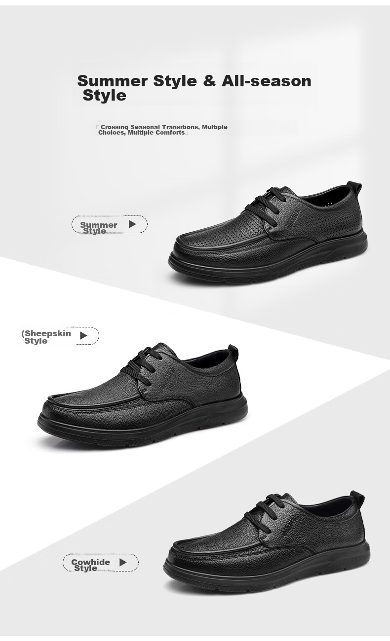 Qiangren Business Leather Shoes for Men, Soft Upper And Sole, Sheepskin Commuter Leather Shoes, Breathable Casual Men's Shoes JDA351339 Black 39 4