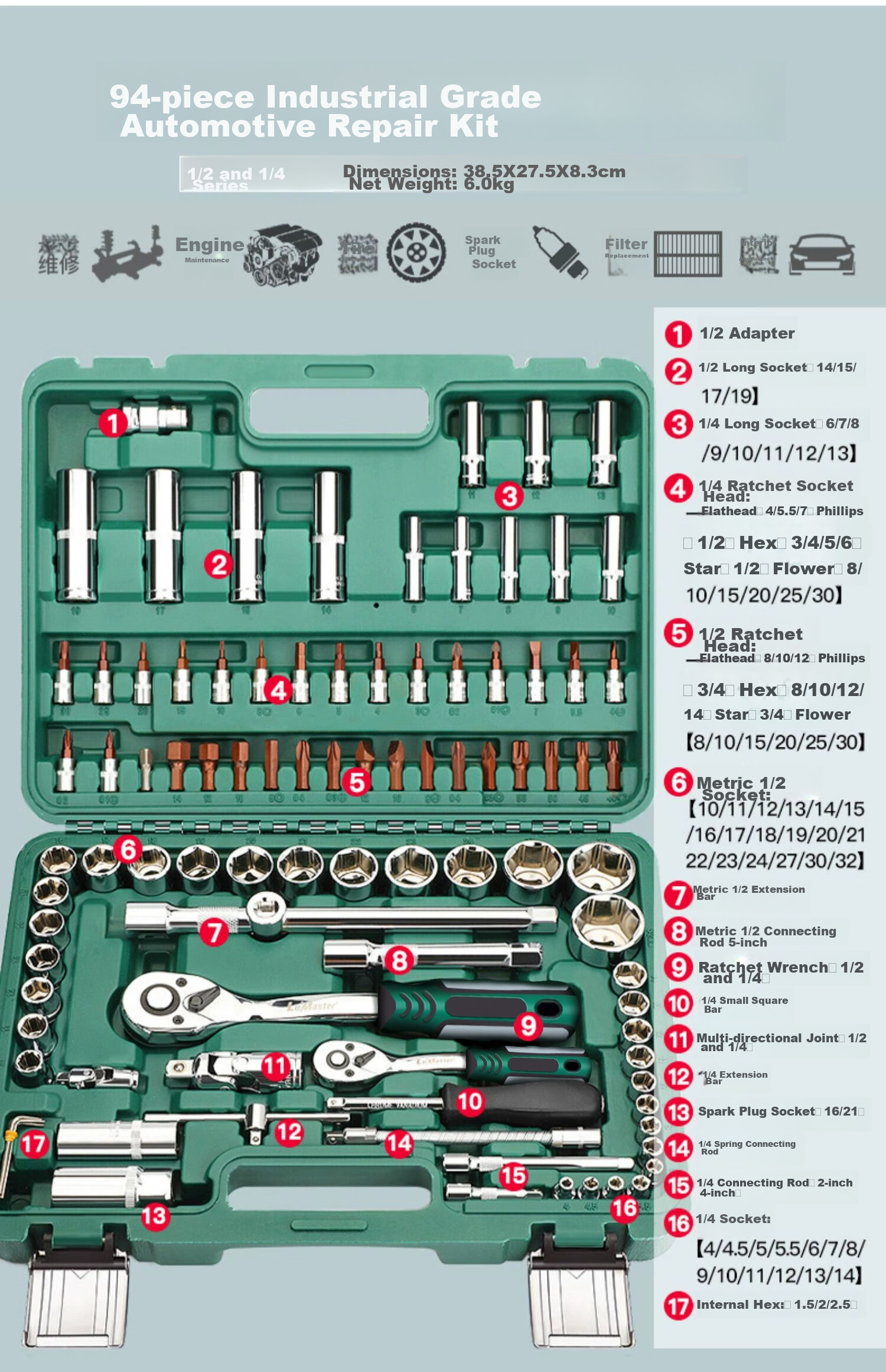 Airuize Motorcycle Repair Socket Wrench Set, Multi-Functional Tool Kit, Motorcycle Repair Toolbox, 46-Piece Set 33
