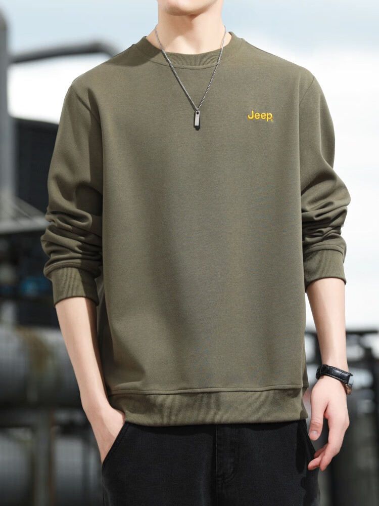 JEEP Sweatshirt for Men, Loose Embroidered Crew Neck Long-Sleeve T-Shirt, Casual Sportswear for Men's Clothing 102, Navy Blue, Size L 12