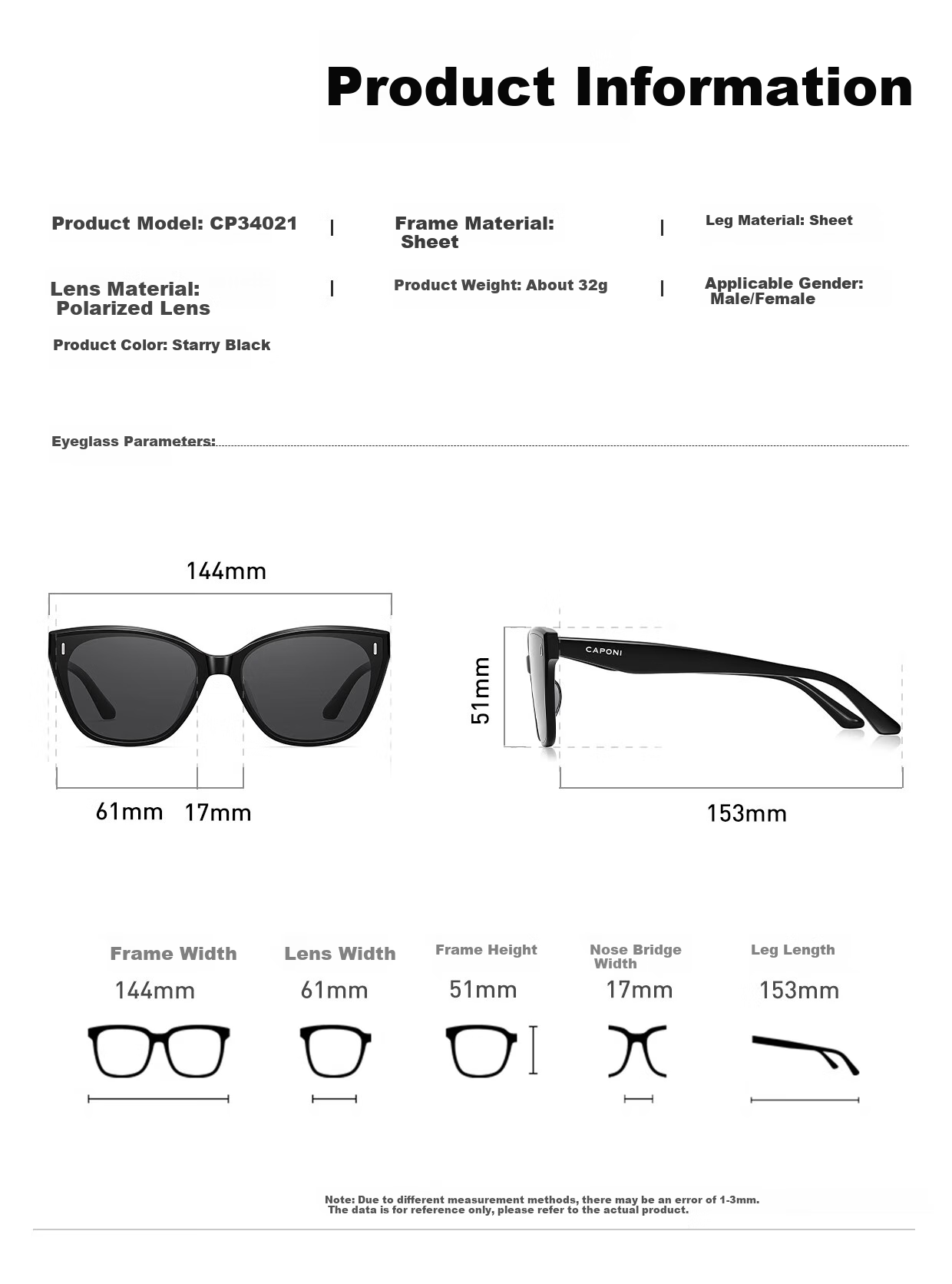 CAPONI Polarized Sunglasses for Women, Myopia Glasses, UV Protection, Driving Glasses, High-End Look, Face-Slimming Effect 27