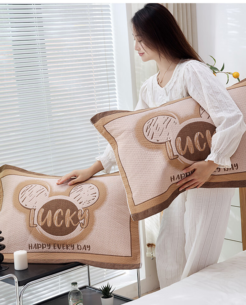 Grace 7A Antibacterial Four-Layer Breathable Extra Large Thick Gauze Pillowcase, Childhood Memories - Coffee, 78*52cm, One Pair 3