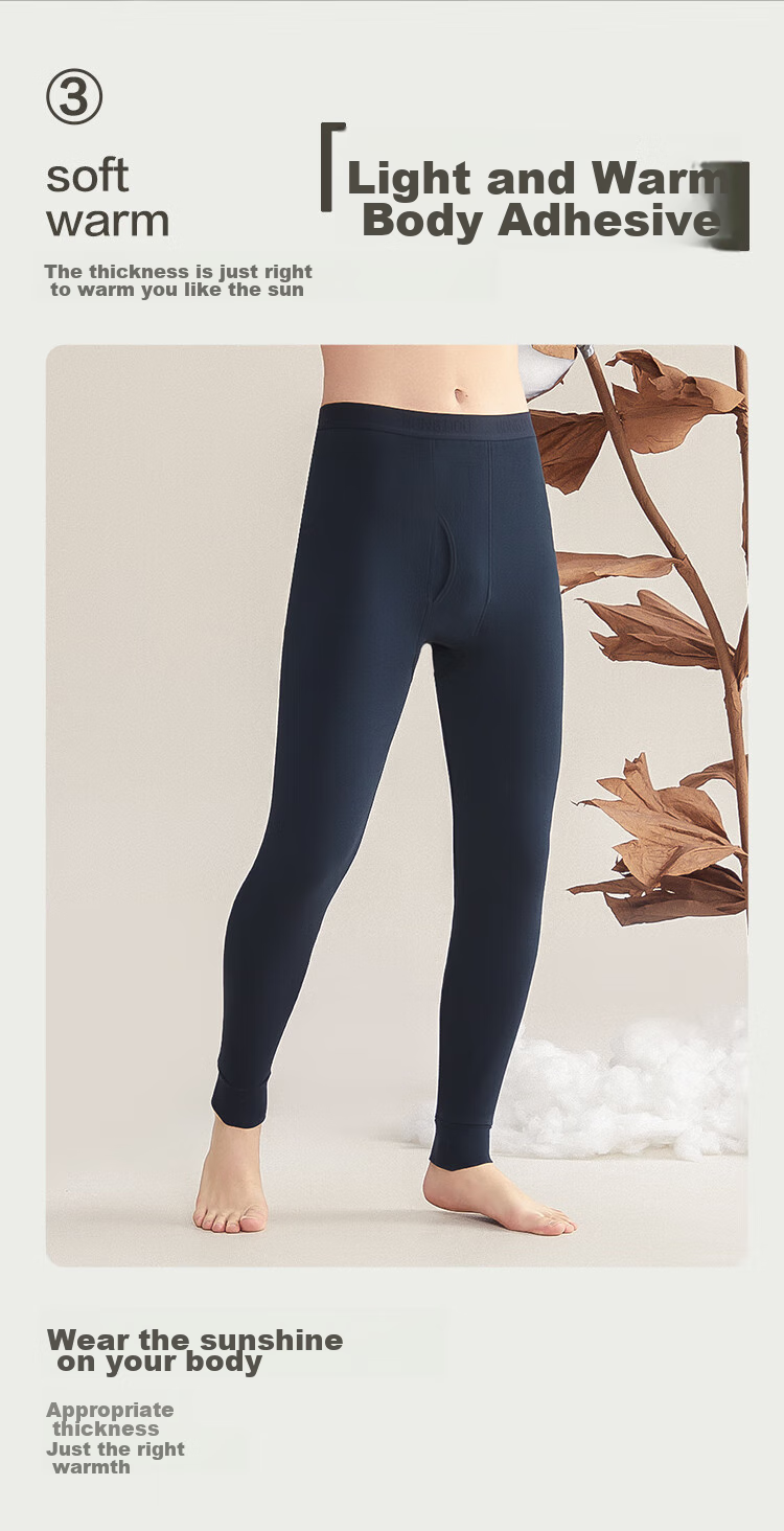 Hodo Men's Autumn Long Johns, Pure Cotton Thin Warm Pants, Soft And Lightweight Base Layer, Single Cotton Thermal Underwear, Navy Blue 8