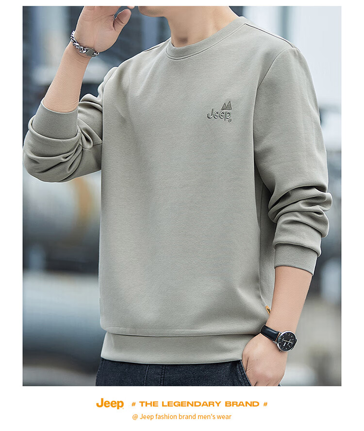 JEEP Sweatshirt for Men, Spring And Autumn Round Neck Long Sleeve T-Shirt, Loose Casual Clothing for Men, Black, XL 26