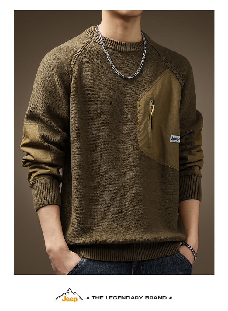 JEEP Men's Winter Sweater Loose Fit Crew Neck Premium Knitwear Inner Layer Men's Clothing Luxury Gold XL 1