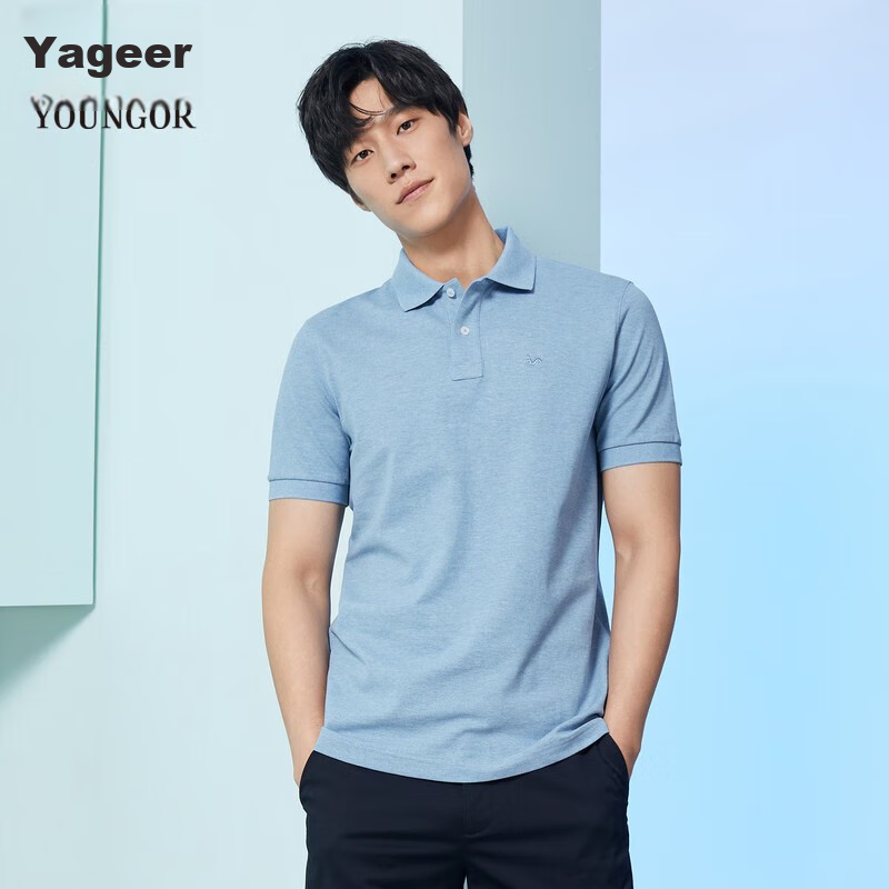 YOUNGOR Men's T-Shirt, Summer Young Men's Business Casual Short-Sleeve T-Shirt, GSPC533011IFA, Light Blue, Size S