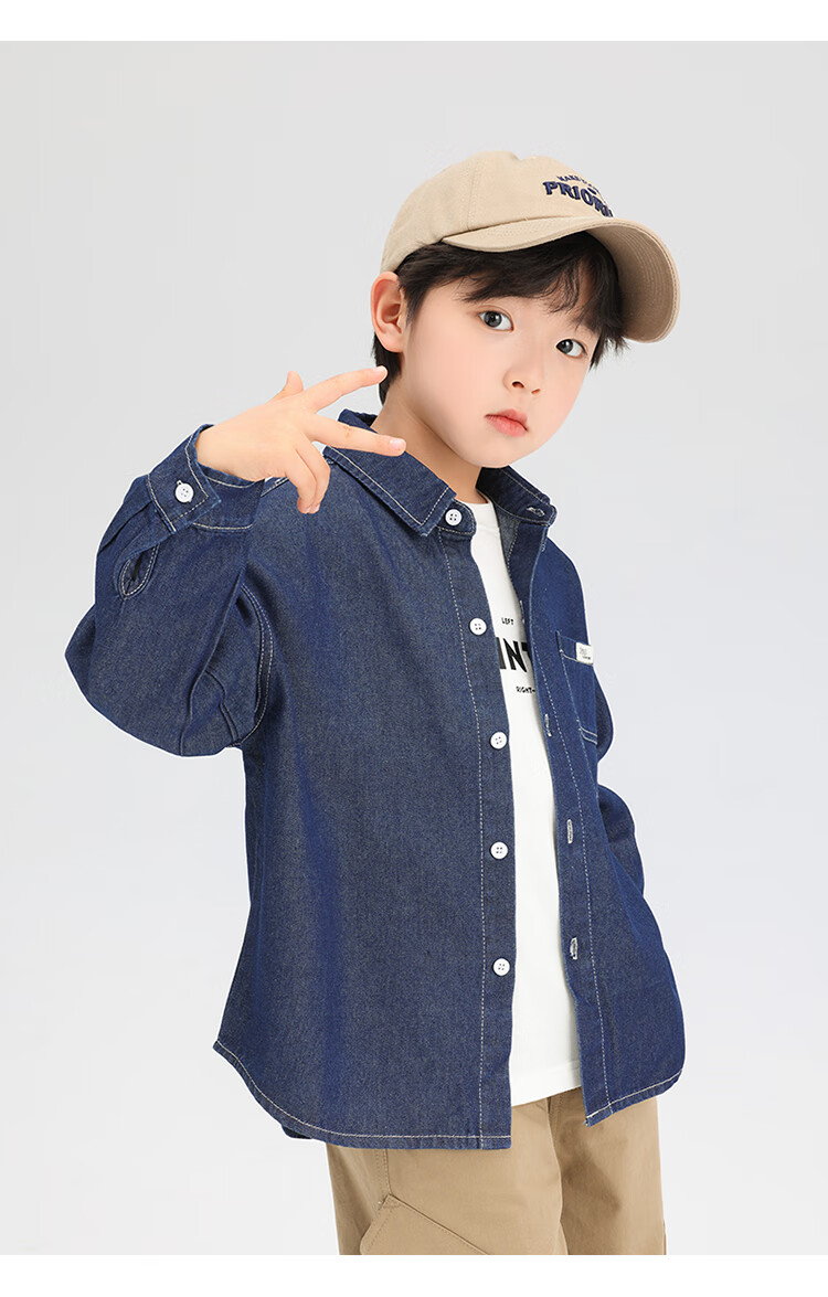 Zuo Xi Boys Denim Shirt Children's Jacket Long Sleeve 2025 New Spring Autumn Boys Shirt Dark Denim 160 4