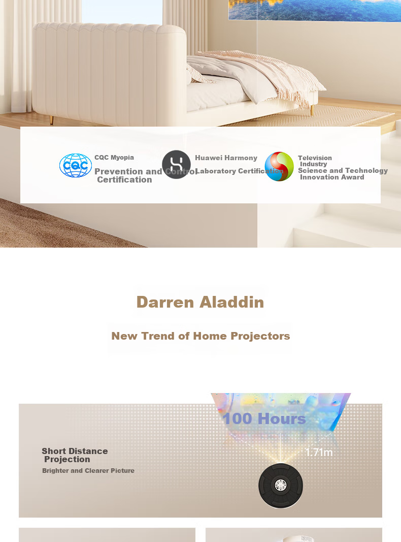 Dalunaladingshendeng Smart Projector X30Pro+, [Limited Time Subsidy], Ultra-Short Throw, Bedroom Home Use, Ultra-High Definition TV, Home Theater Screen Casting, Hundred-Inch Large Screen, Ceiling Light Projector 3