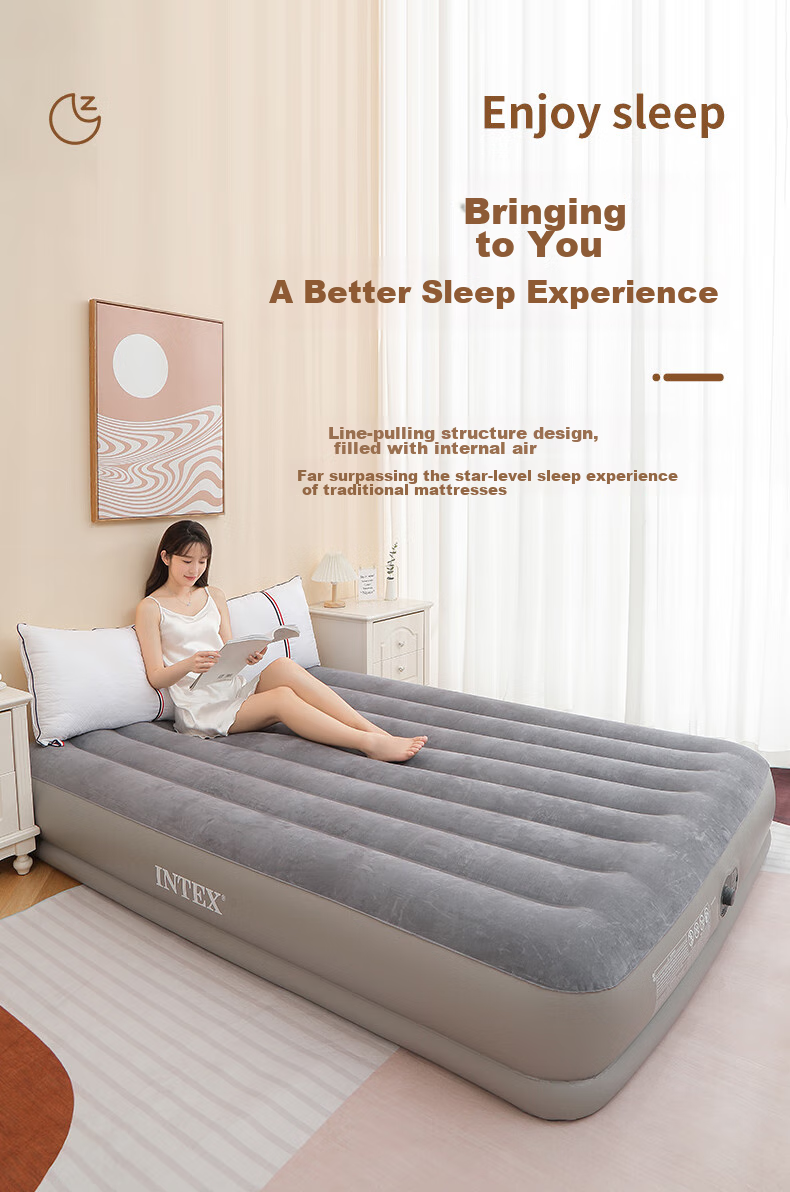 INTEX Built-In Electric Pump USB Port Inflatable Single-Person Air Mattress for Home Use, Portable Automatic Inflation 64112 with 1 Pillow 2