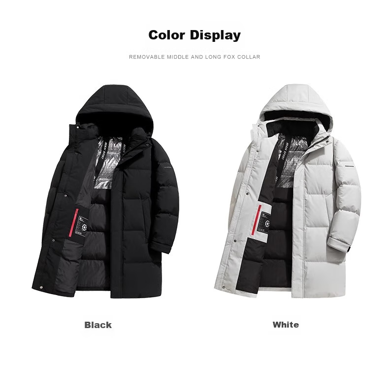 Yalu Mid-Length down Jacket for Men, Winter Detachable Hooded Coat for Middle-Aged And Elderly Fathers, Warm Duck down Men's Outerwear 16