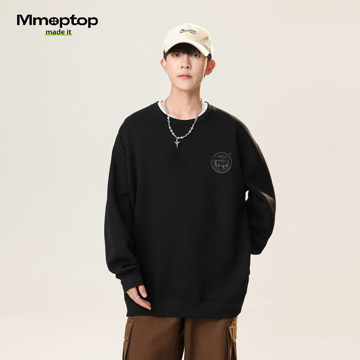 Мужская толстовка MMOPTOP с принтом, модная, свободная, удобная, с круглым вырезом, пуловер для осени и зимы, MMWY05, черный, размер M