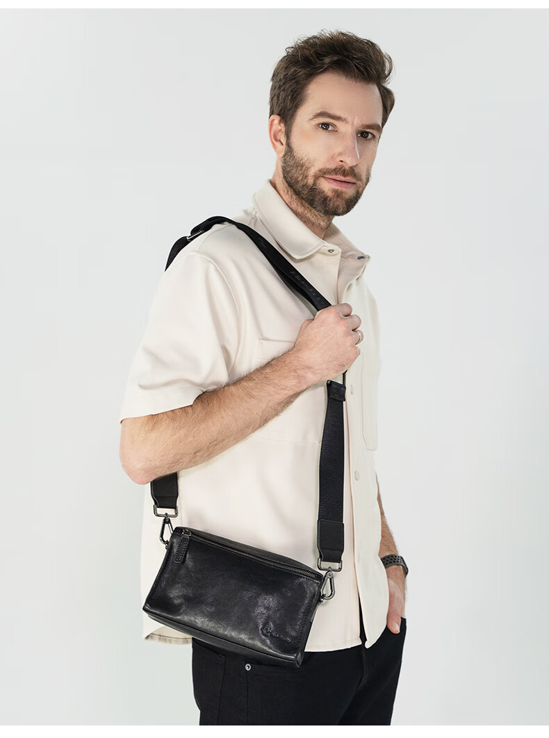 Hush Puppies Narrow Strap Crossbody Shoulder Bag First Layer Cowhide Men's Large Capacity Vintage Messenger Bag Casual Simple Birthday Gift 2