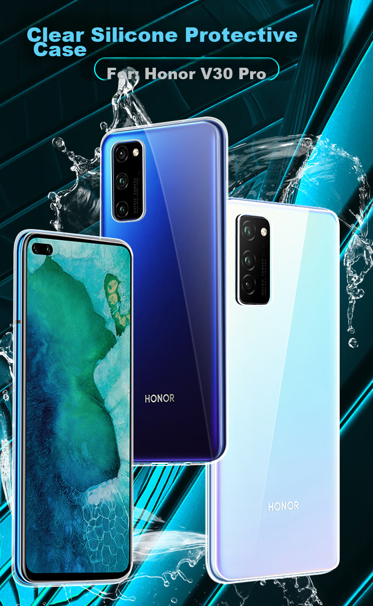 Freeson Phone Case for Honor V30 Pro, Slim Full Protection Shockproof Clear TPU Soft Shell (With Lanyard), Transparent 1
