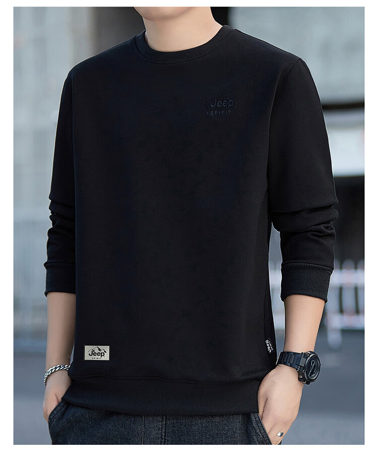 JEEP SPIRIT Men's Sweatshirt, Spring Korean Style, Round Neck Long Sleeve T-Shirt Undershirt for Men, Black, 4XL 10