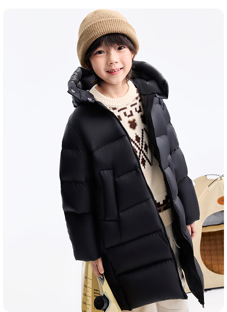Annil Kids Unisex Extended Down Jacket 2025 Winter New Warm Coat Light Wheat Apricot 170 1