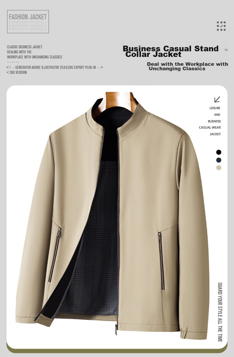 Baocaiyang Middle-Aged Dad Casual Jacket for Men, Spring And Autumn Stand-Up Collar Cadre Uniform Outerwear, Middle-Aged And Elderly Men's Clothing 1