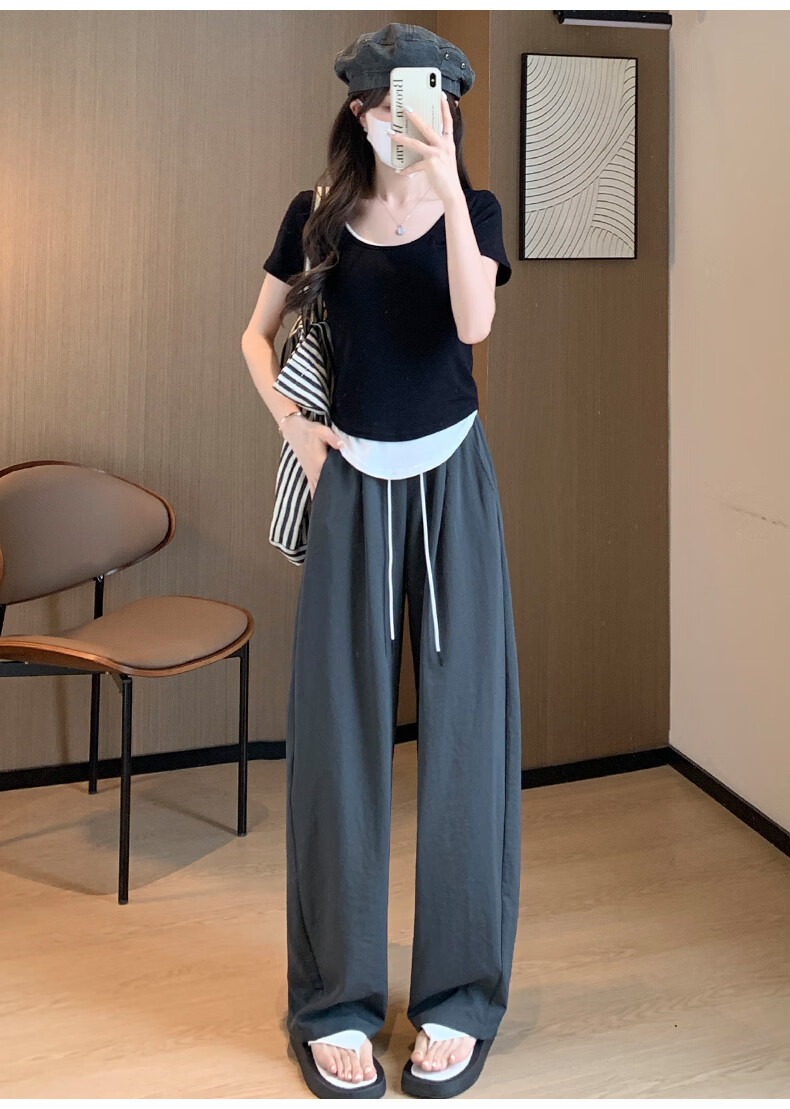 LangSha Women's Casual Pants, Spring And Autumn Thin Style, Cool Breathable High-Waist Loose-Fitting Slimming Pear-Shaped Body Quick-Dry Soft Silk Knife-Edge Pants 17