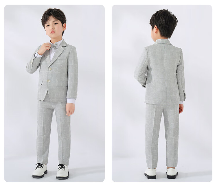 LUOBOBEIBEI Boys' Suit Set, Children's Formal Wear for Spring And Autumn, Plaid Suit, Flower Boy Birthday Outfit, Blue Four-Piece Set, Size 110 11