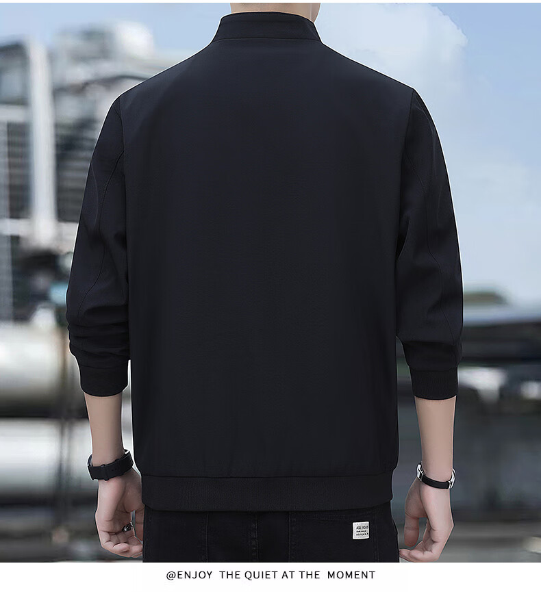 ROMON Jacket for Men, Autumn Outerwear, Stand-Up Collar Executive Jacket, Casual Versatile Loose-Fitting Menswear JK0302 Black L 12