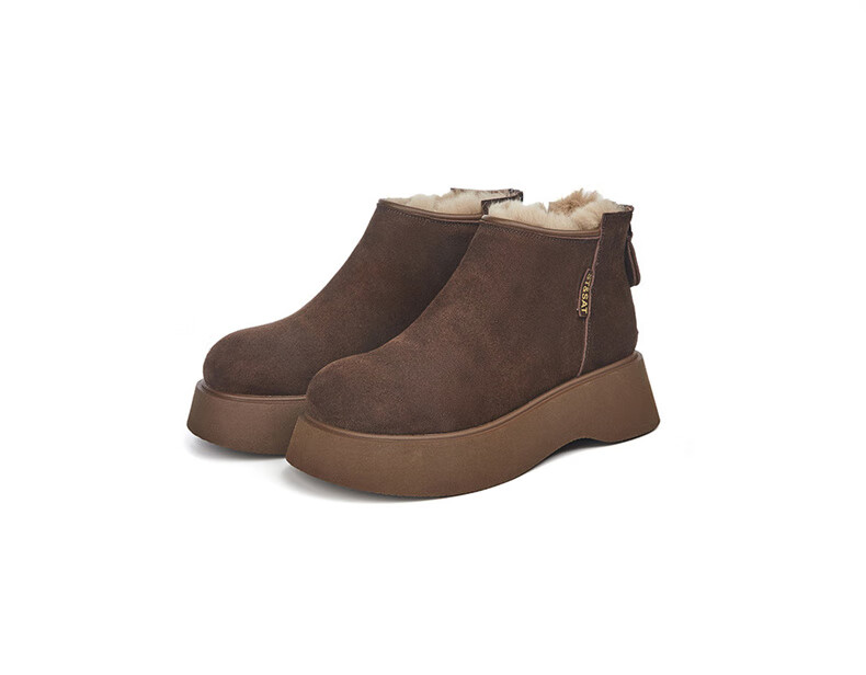 St&Sat Vintage Casual Snow Boots Women Autumn Winter Fleece Lined Warm Cotton Shoes Comfortable Height Increasing Birkenstock Short Boots Coffee Color Size 38 16