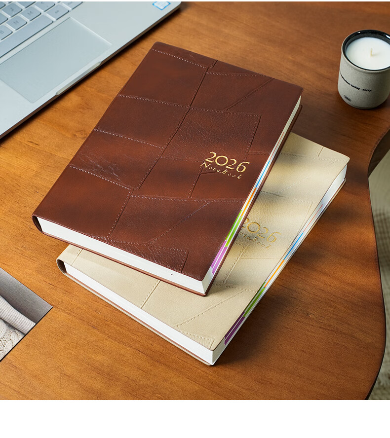 Wen'ao A5 Creative Thickened Vintage 365-Day Diary 2026 Planner Notebook School Season Schedule Punch Card Premium Business Office Journal Light Brown 11