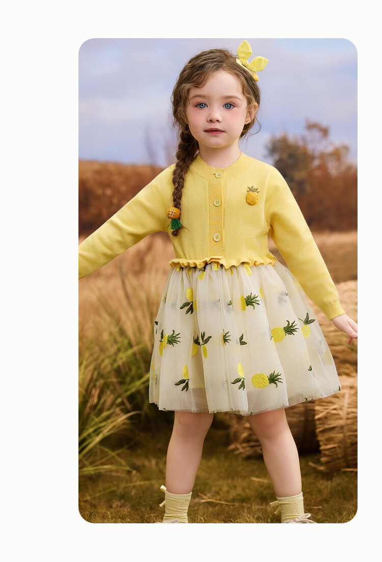 ASK JUNIOR Kids Dress Spring Toddler Patchwork Mesh Knit Dress Girls Ruffle Princess Dress Yellow 120 19