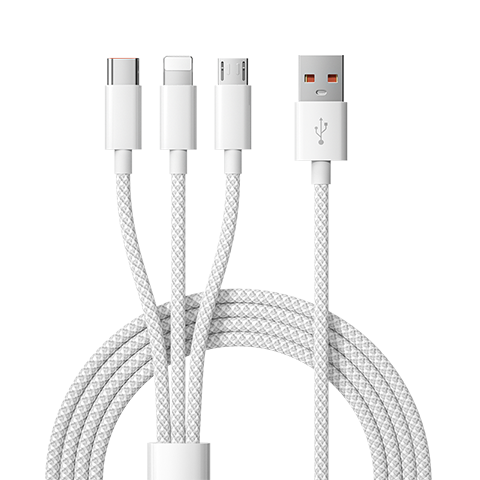 Nengshi Data Cable Three-In Charging Cord 6A Fast Charge 100W Charger Cable Suitable for Apple Type-C One-To Headphones IPhone14/13 Huawei Honor Xiaomi 2 Meters White