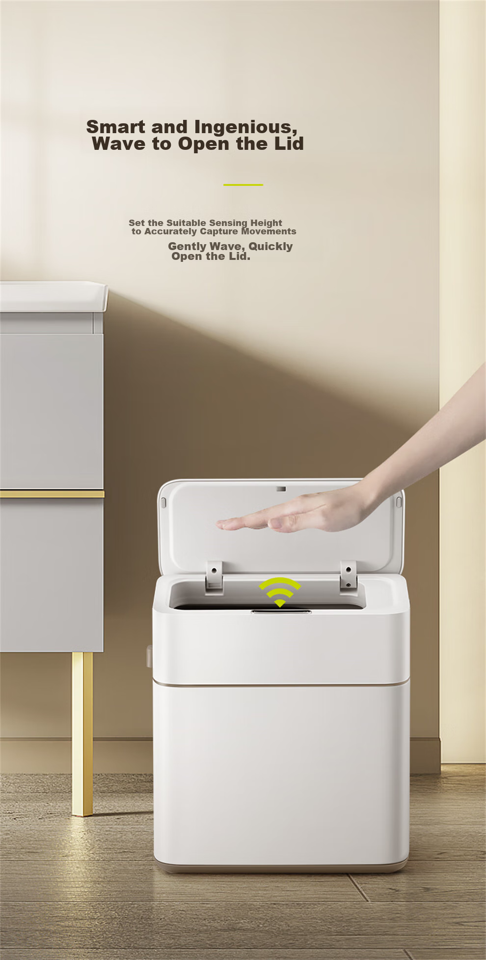 EKO Smart Sensor Trash Can, 8L, Matte White, Large Capacity for Home Use, Stainless Steel, for Bathroom Narrow Spaces, Recommended by Zhang Ruoyun, Model 9240 5