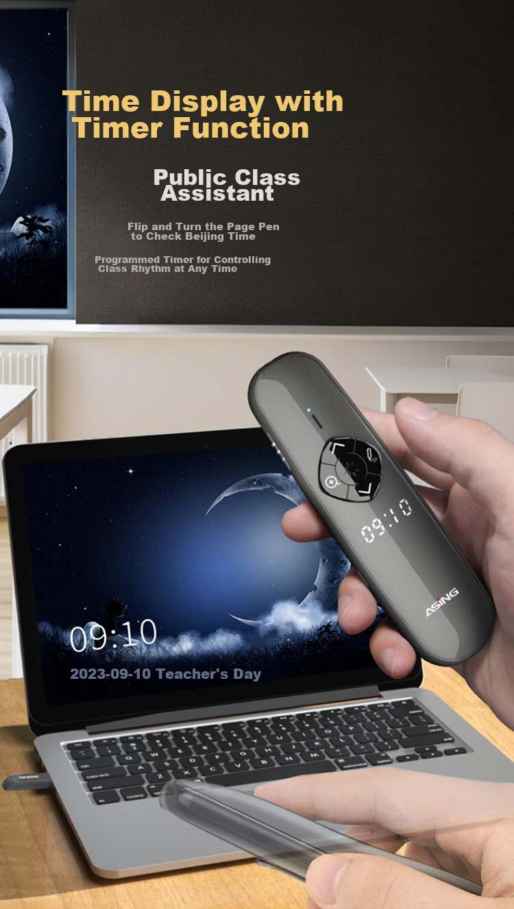 ASiNG A81 Dual Laser Pointer, Teacher's PPT Page-Turning Pen, LED Screen Seewo Whiteboard Presentation Pen with Time Display And Countdown, Focused Magnification Dual Interface 32G Green Light 17