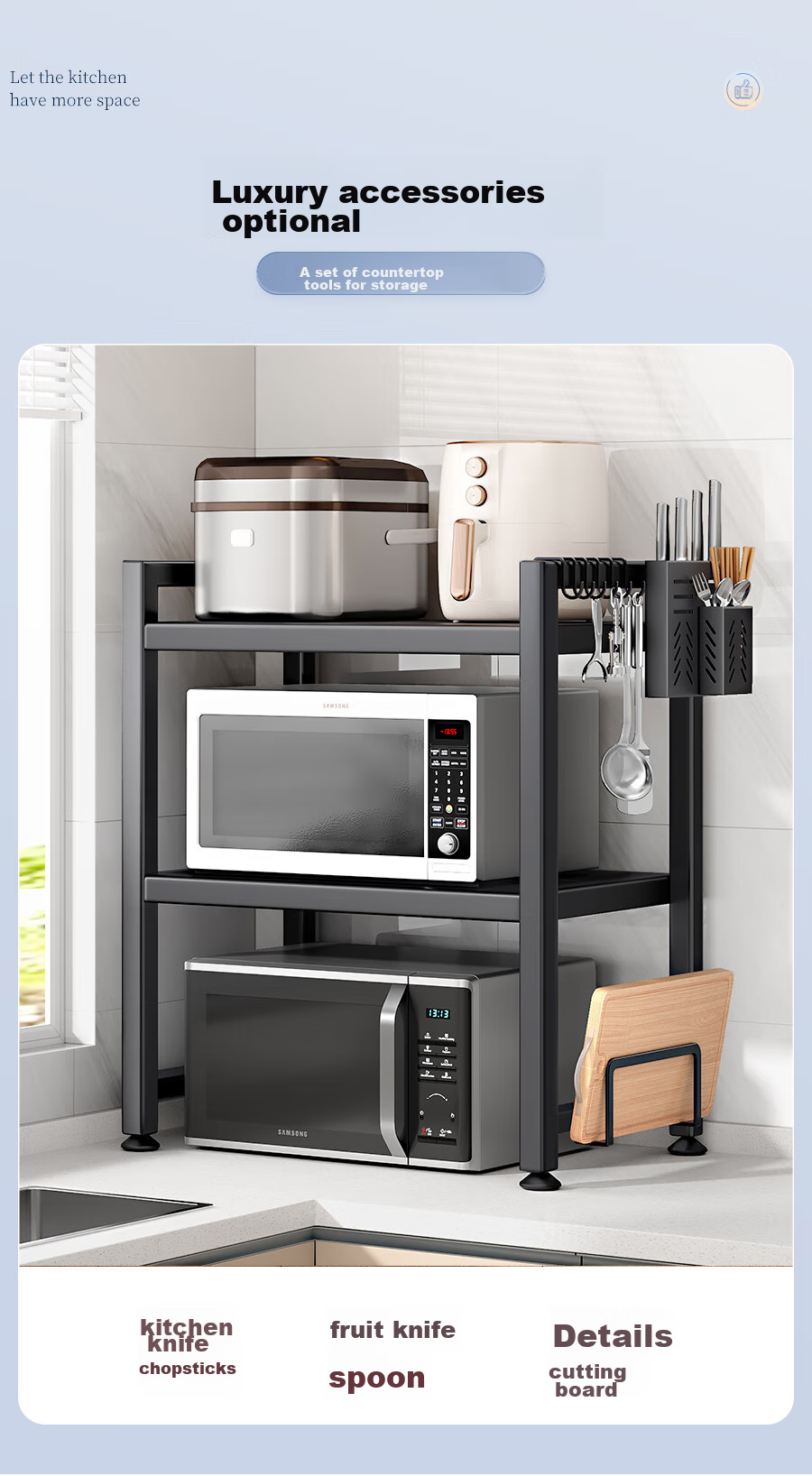 Jiabangshou Kitchen Storage Rack, Microwave Oven Shelf, Extendable Double-Layer Thickened Oven Rack, Kitchen Storage Shelf 6